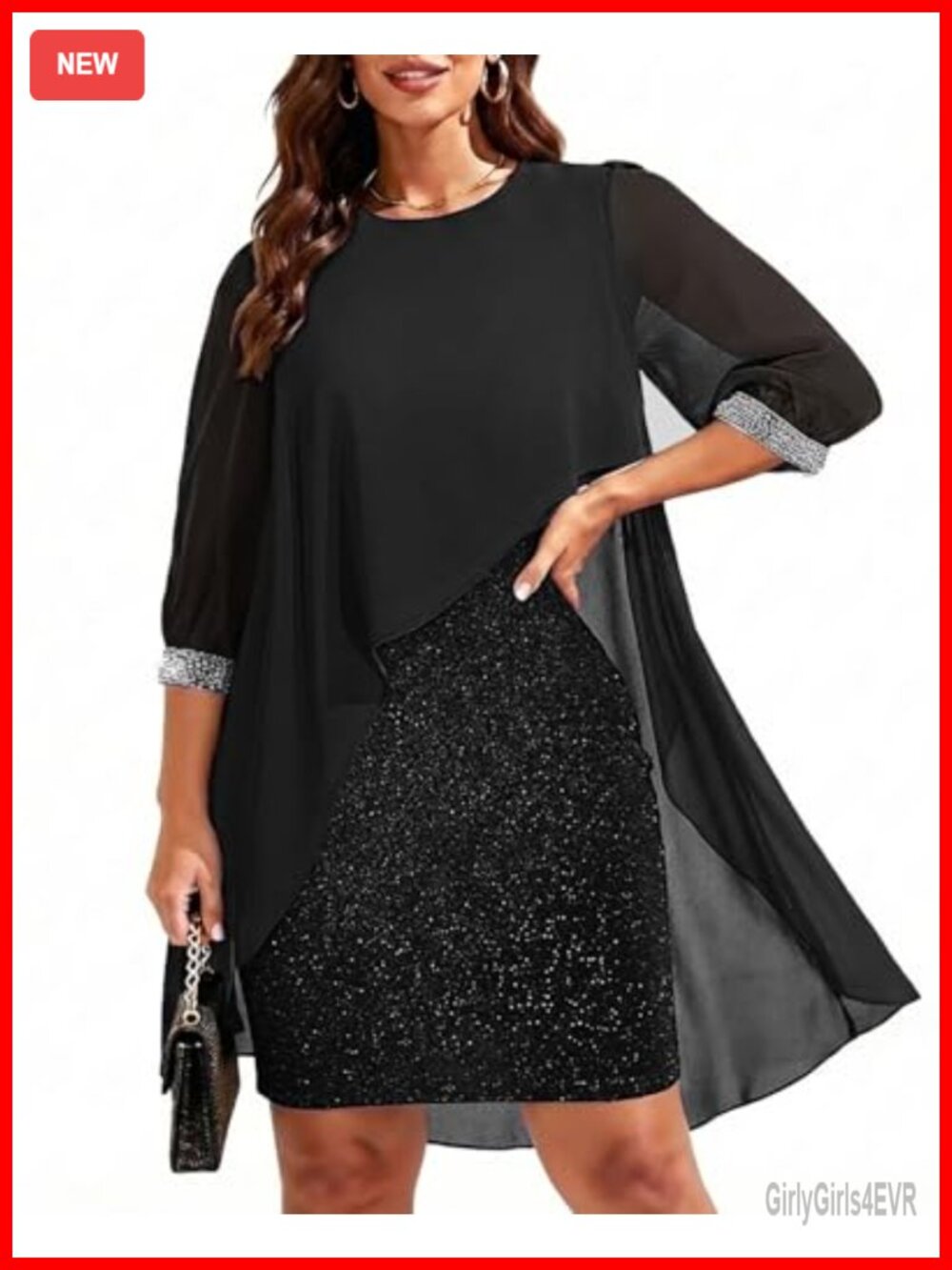Plus Size Wedding Guest Dress Glitter Cape Sleeve Cocktail Formal
